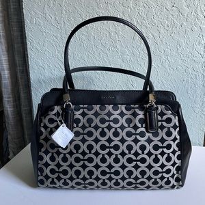 Coach Black Signature Nylon and Leather Kimberly Carryall Satchel #25624